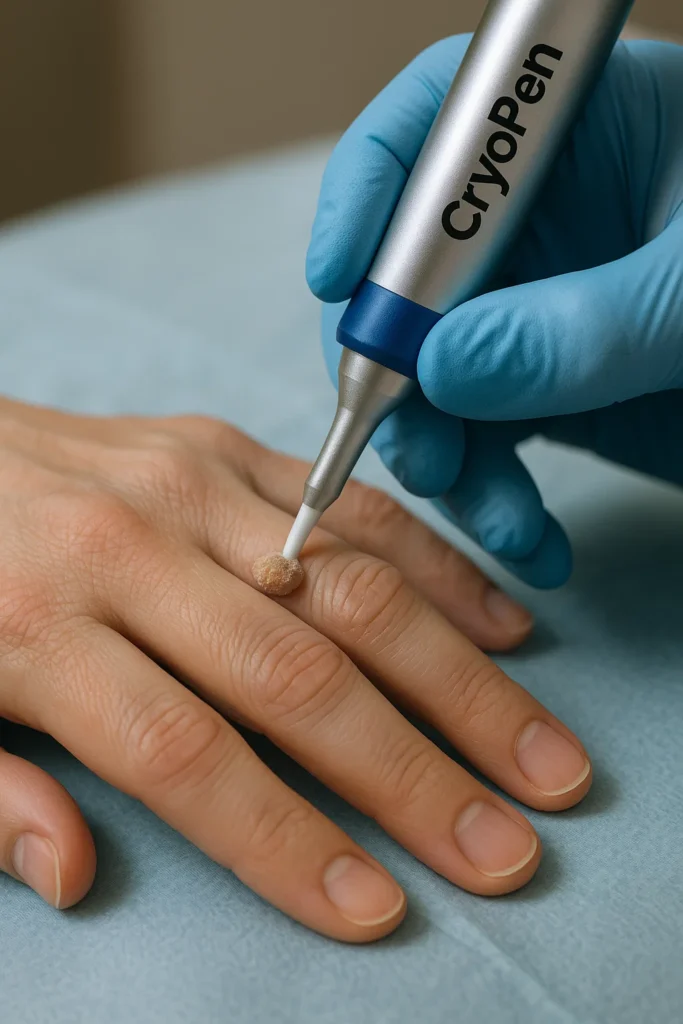 example of cryopen wart removal Bricket Wood treatment on a persons finger