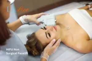 Woman having Hi-Fu to reduce wrinkles Bricket Wood.