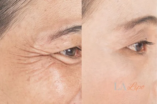 Before and after results of woman - HI-fu wrinkles reduction treatment Bricket Wood