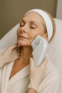 Woman receiving HIFU non surgical facelift treatment Bricket Wood