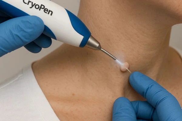 Person receiving Cryotherapy skin tag removal Bricket Wood