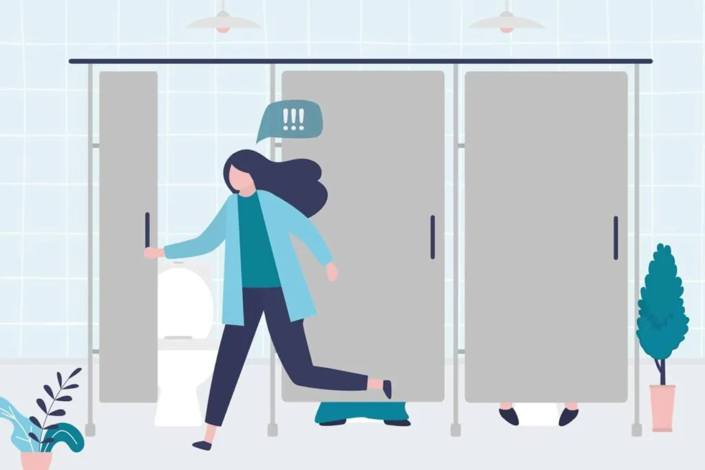 graphic of Urine incontinence Bricket Wood woman running to the toilet.