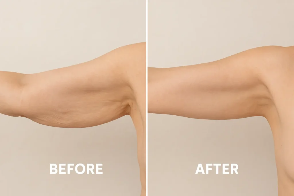 Picture of LA LIPO Bricket Wood before and after results of skin tightening treatment on the upper arms.
